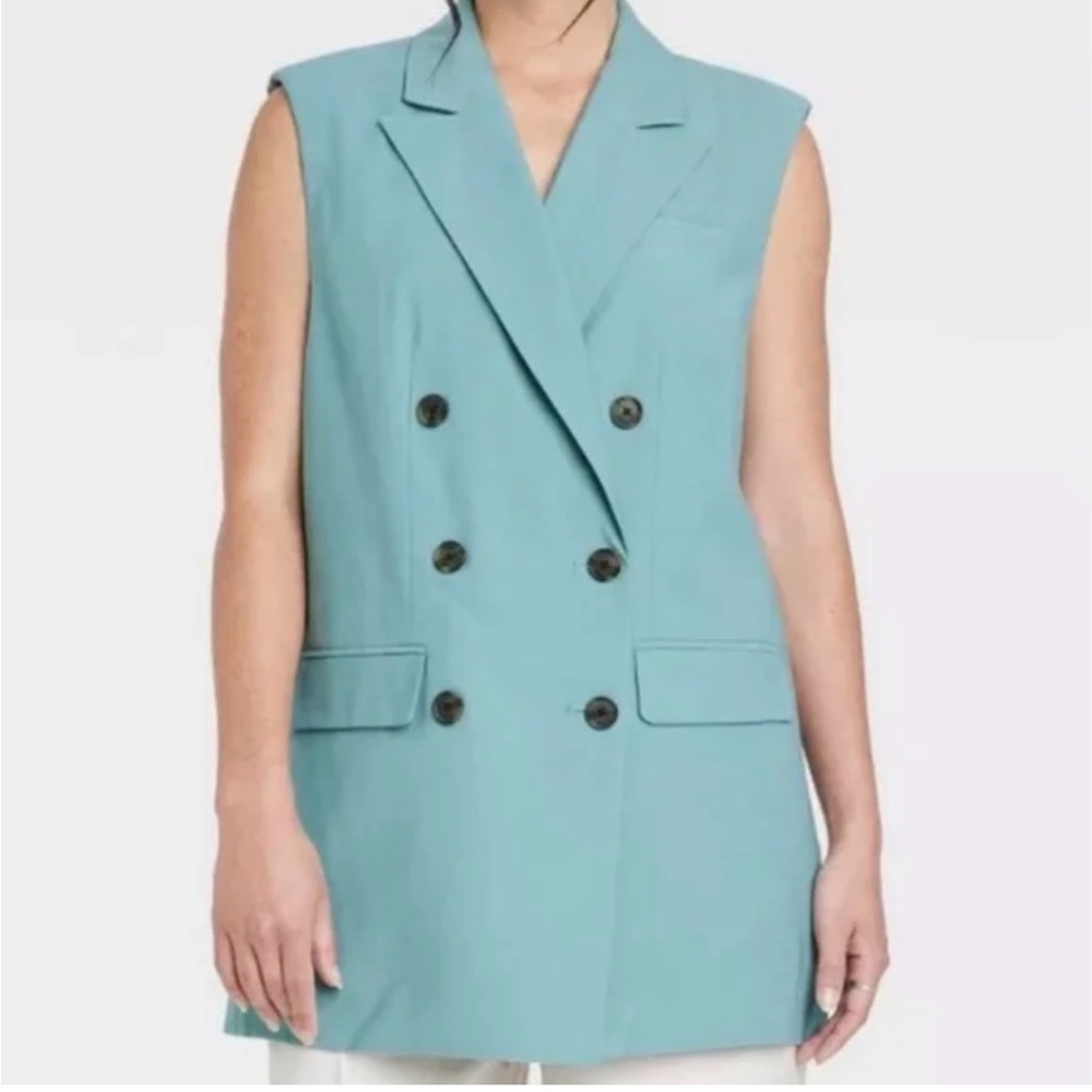 a new day Sleeveless Double-Breasted Vest in Aqua Blue